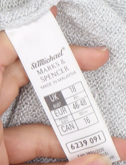 Marks and Spencer Women’s Silver Knit Tank Top Size 18 Sleeveless Scoop Neck