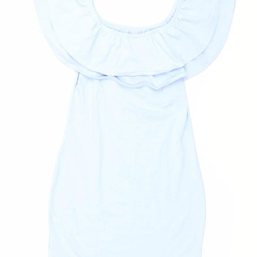 Zara Women Blue Strapless Ruffle Bodycon Dress Size 8