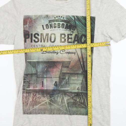 Next Men’s Grey Graphic Print Beach T-Shirt Size S Cotton Crew Neck