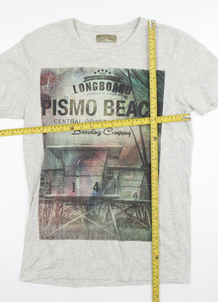 Next Men’s Grey Graphic Print Beach T-Shirt Size S Cotton Crew Neck