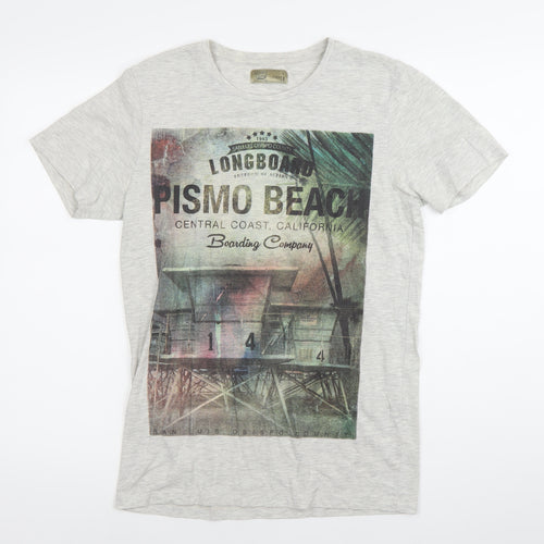 Next Men’s Grey Graphic Print Beach T-Shirt Size S Cotton Crew Neck