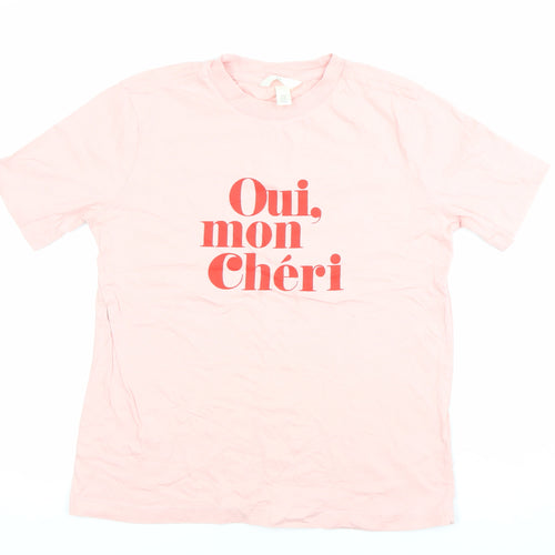H&M Women’s Pink XS Cotton Stretch T-Shirt Oui Mon Cheri