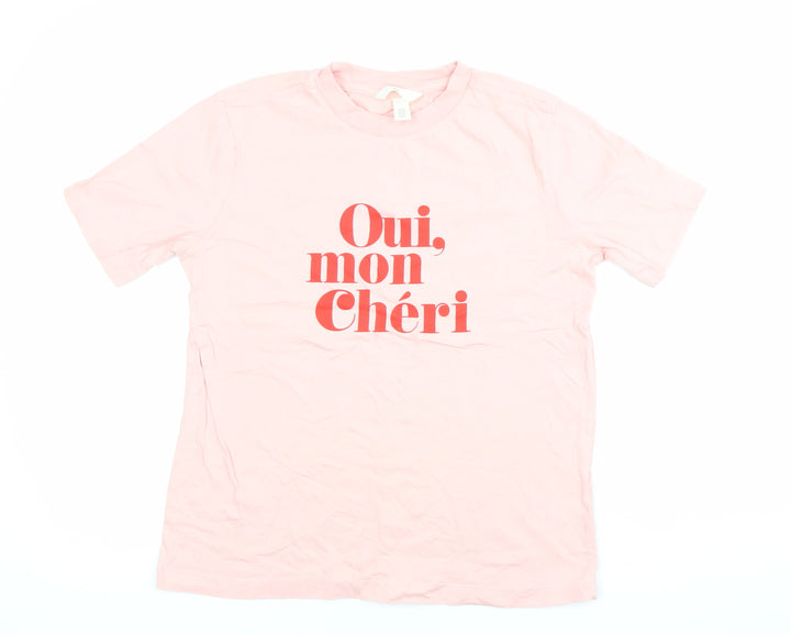 H&M Women’s Pink XS Cotton Stretch T-Shirt Oui Mon Cheri