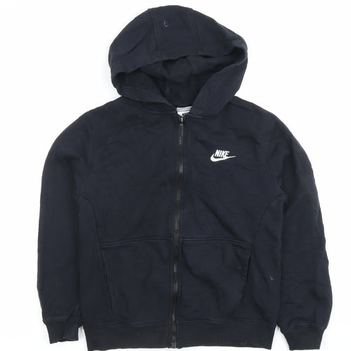 Nike Boys Black Full Zip Hoodie 13 Years Regular Fit Cotton Blend