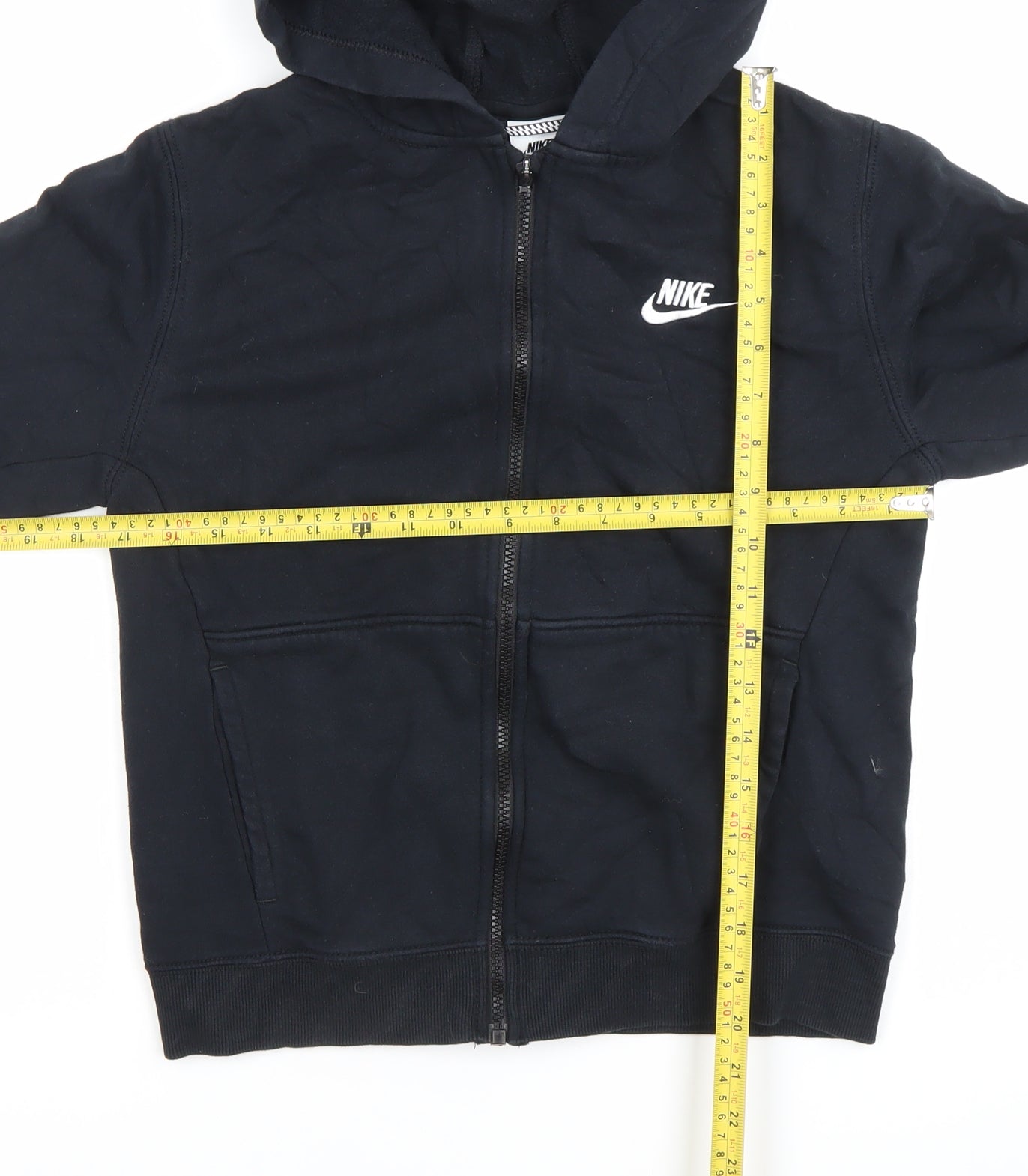 Nike Boys Black Full Zip Hoodie 13 Years Regular Fit Cotton Blend