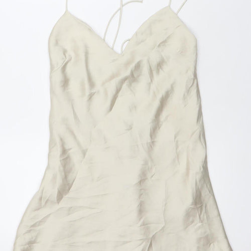 Zara Women Beige M Slip Dress Sleeveless V-Neck Summer