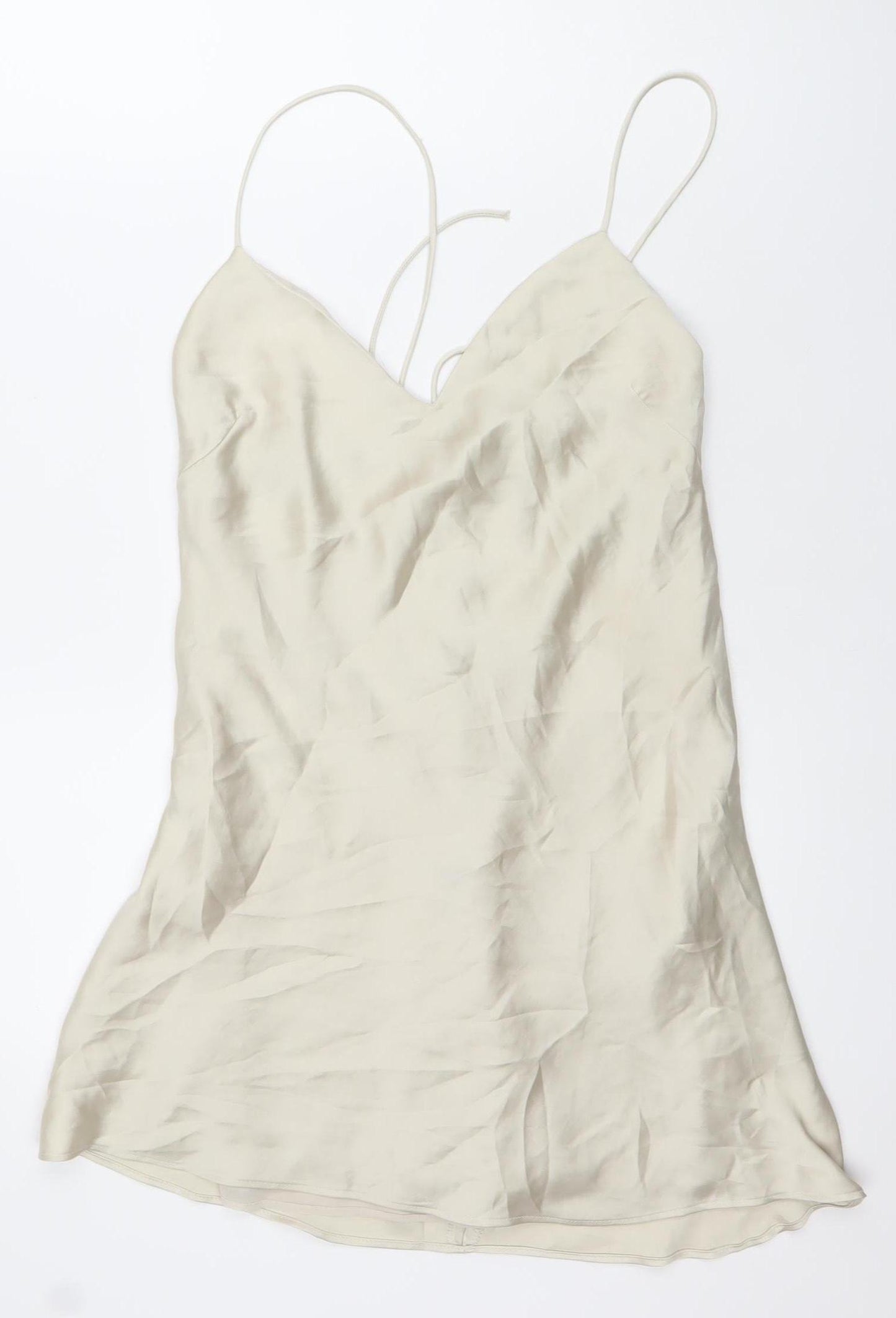 Zara Women Beige M Slip Dress Sleeveless V-Neck Summer