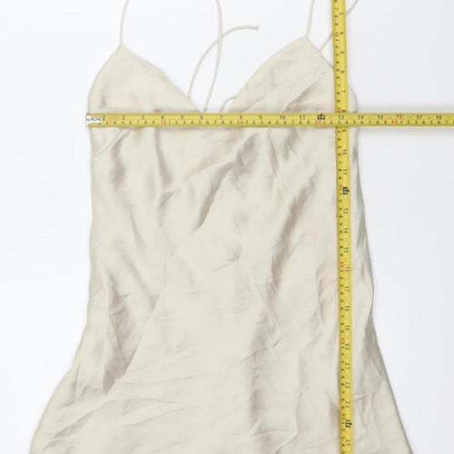 Zara Women Beige M Slip Dress Sleeveless V-Neck Summer