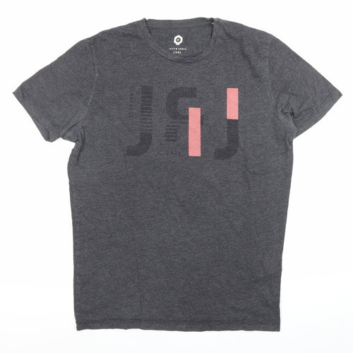 Jack & Jones Men’s Grey Graphic Print Crew Neck T-Shirt Size S