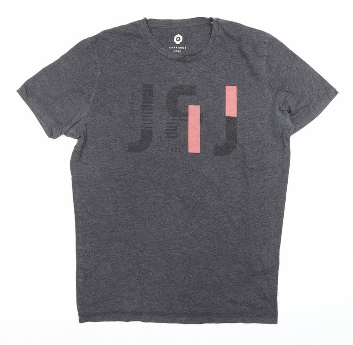 Jack & Jones Men’s Grey Graphic Print Crew Neck T-Shirt Size S