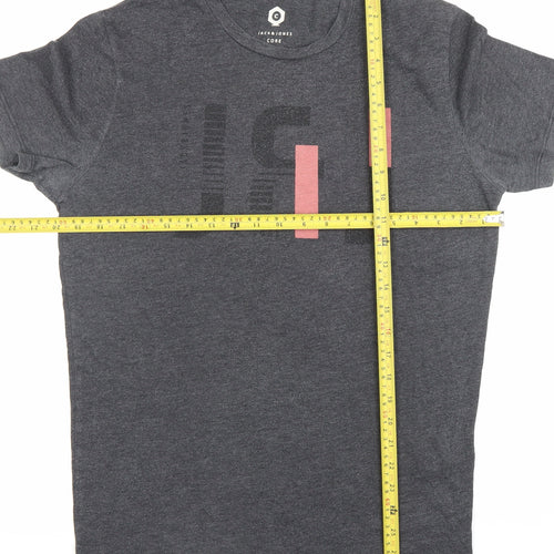 Jack & Jones Men’s Grey Graphic Print Crew Neck T-Shirt Size S