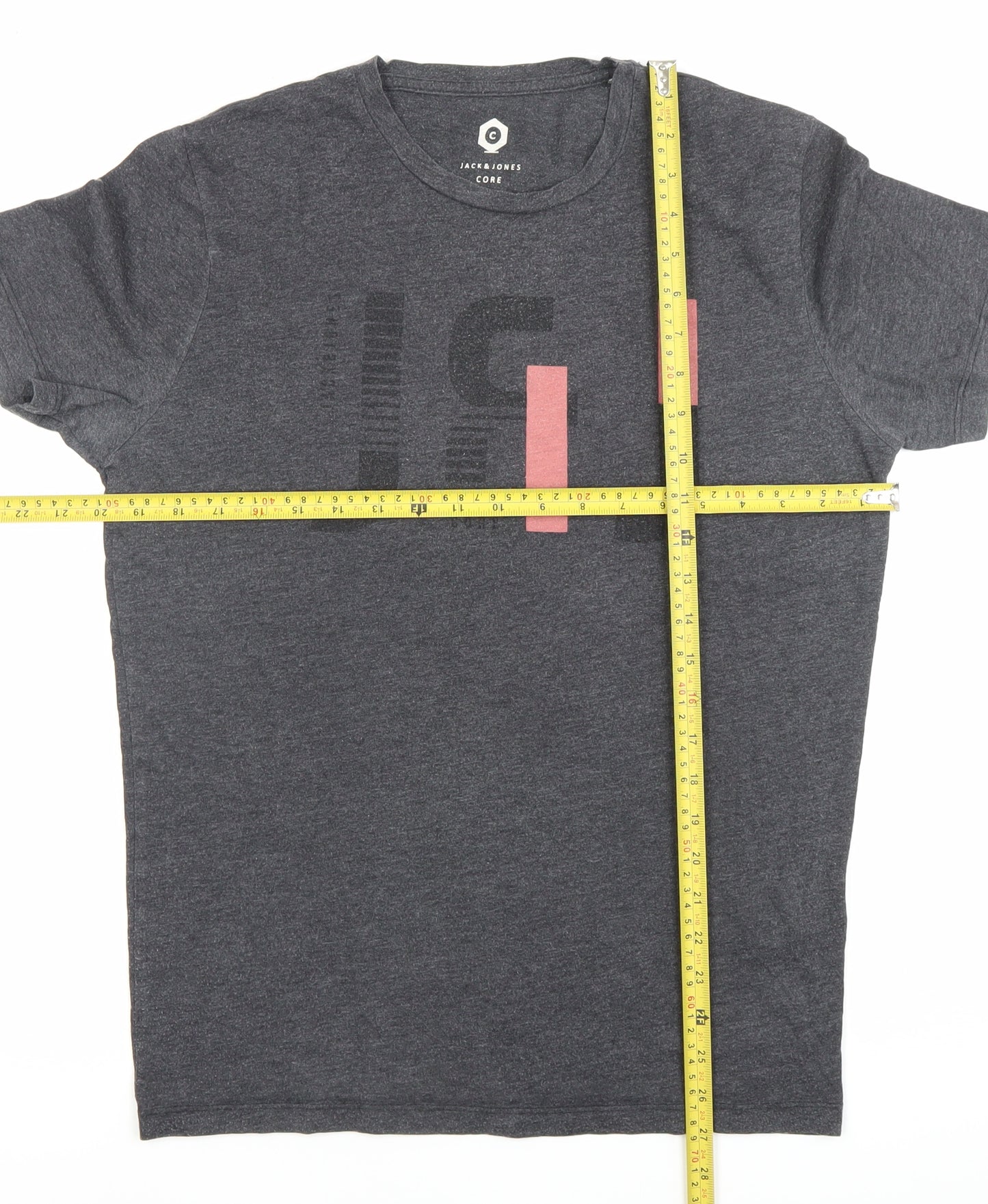 Jack & Jones Men’s Grey Graphic Print Crew Neck T-Shirt Size S