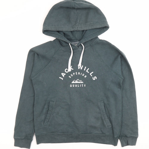Jack Wills Womens Grey Hoodie UK 6 Cotton Blend Logo Pullover