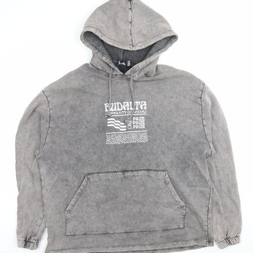 ASOS DESIGN Mens Grey Pullover Hoodie M Graphic Print Hooded Sweatshirt
