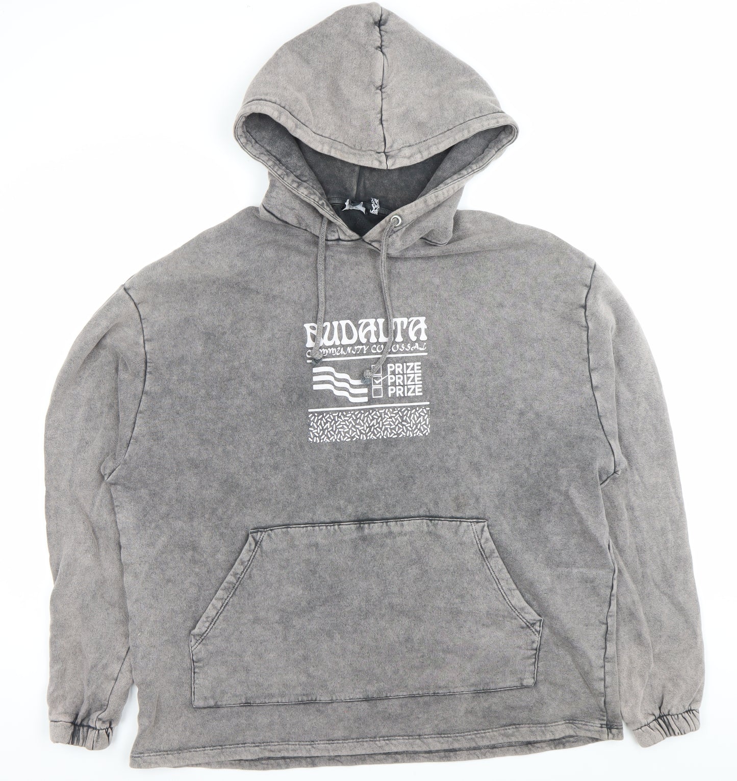 ASOS DESIGN Mens Grey Pullover Hoodie M Graphic Print Hooded Sweatshirt