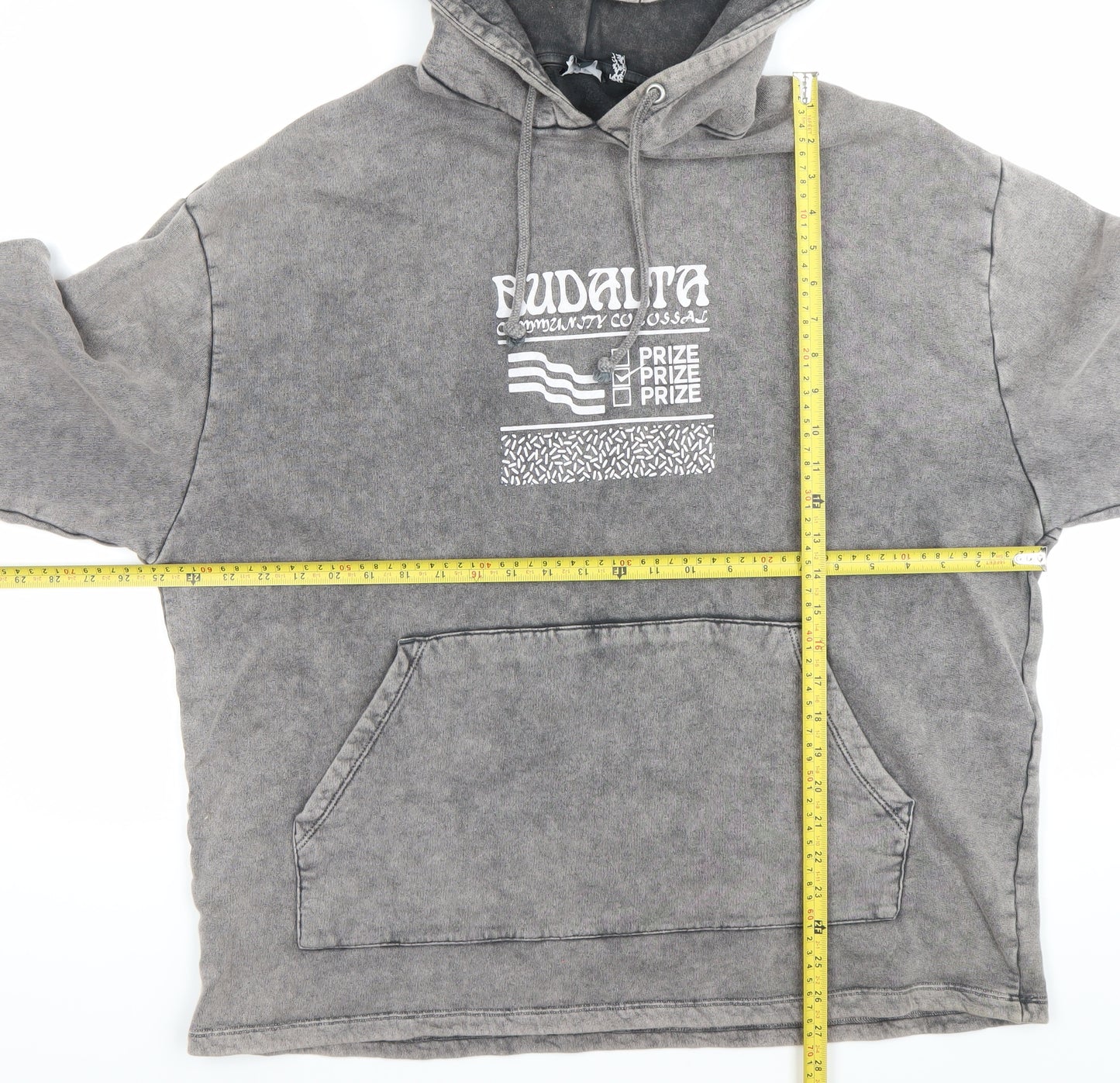 ASOS DESIGN Mens Grey Pullover Hoodie M Graphic Print Hooded Sweatshirt