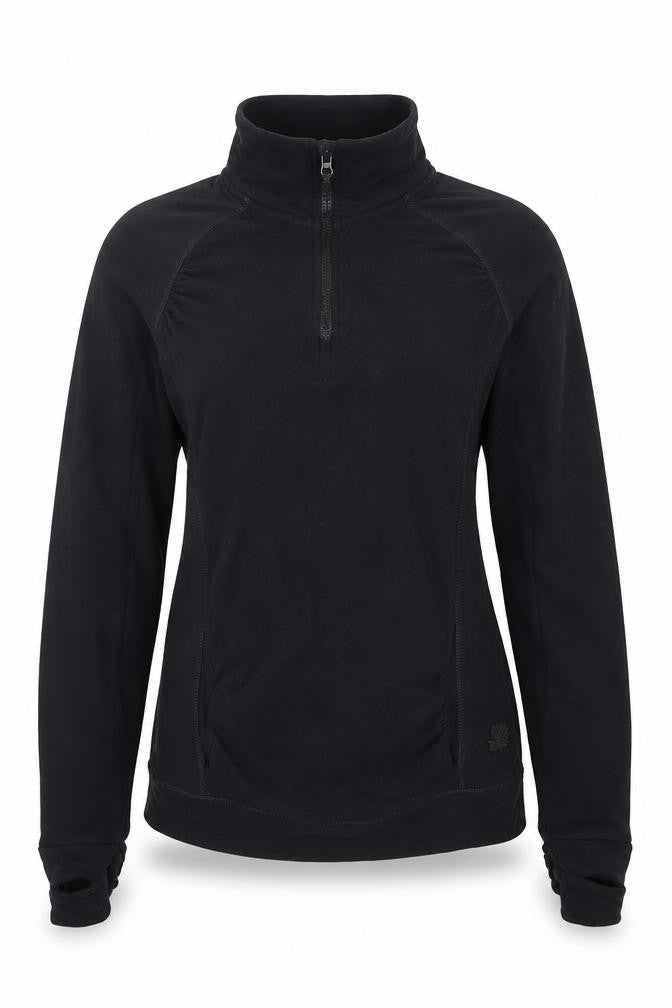 Front view of Calmia women’s black slim fit 1/4 zip pullover sweatshirt, size S