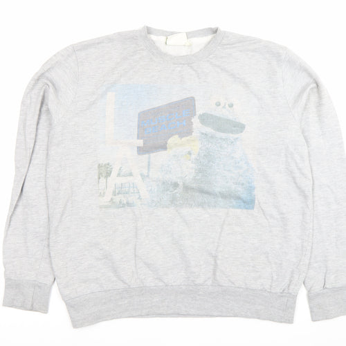 Sesame Street Men’s Grey 2XL Pullover Sweatshirt Cookie Monster