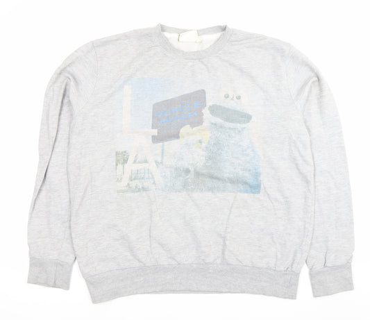 Front view of Sesame Street Men’s Grey 2XL Pullover Sweatshirt Cookie Monster