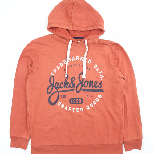 Jack & Jones Men’s Orange XL Pullover Hoodie Graphic Print Logo