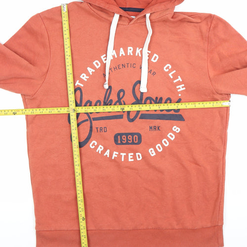 Jack & Jones Men’s Orange XL Pullover Hoodie Graphic Print Logo