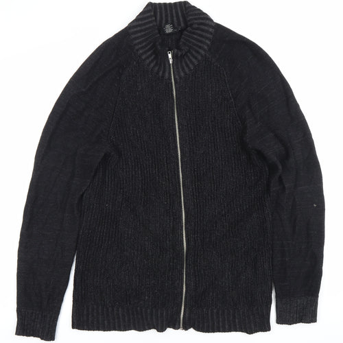 Porter + Ash Men’s Black Cotton Full Zip Jumper Size M High Neck