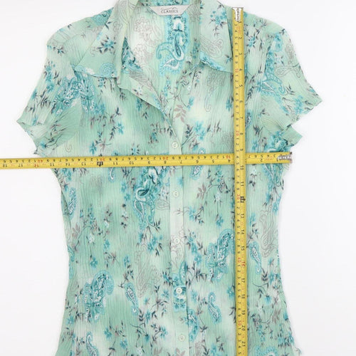 Classics Women’s Green Floral Paisley Button-Up Blouse Size 10