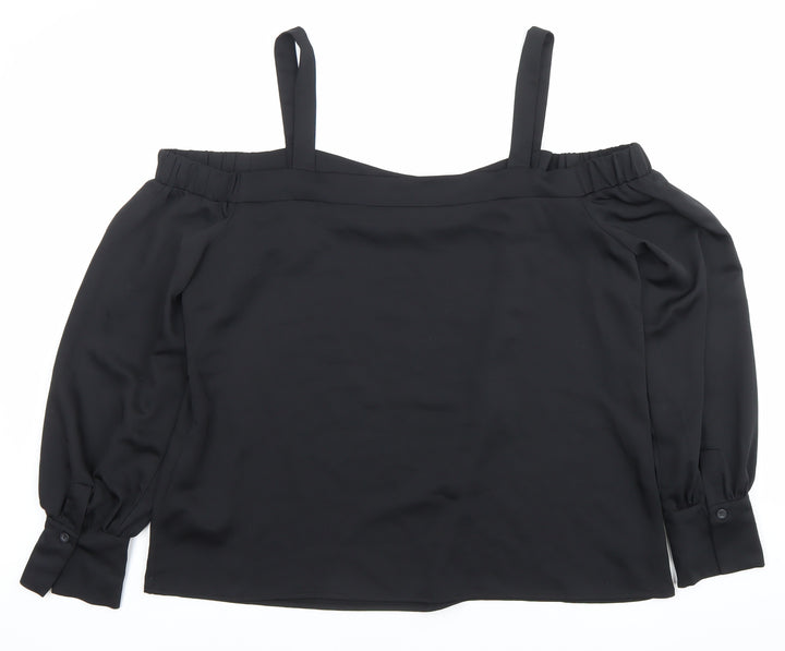 Warehouse Womens Black Size 18 Off Shoulder Long Sleeve Blouse