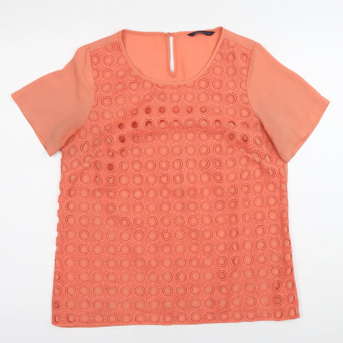 Marks and Spencer Womens Orange Blouse UK 10 Short Sleeve Crochet