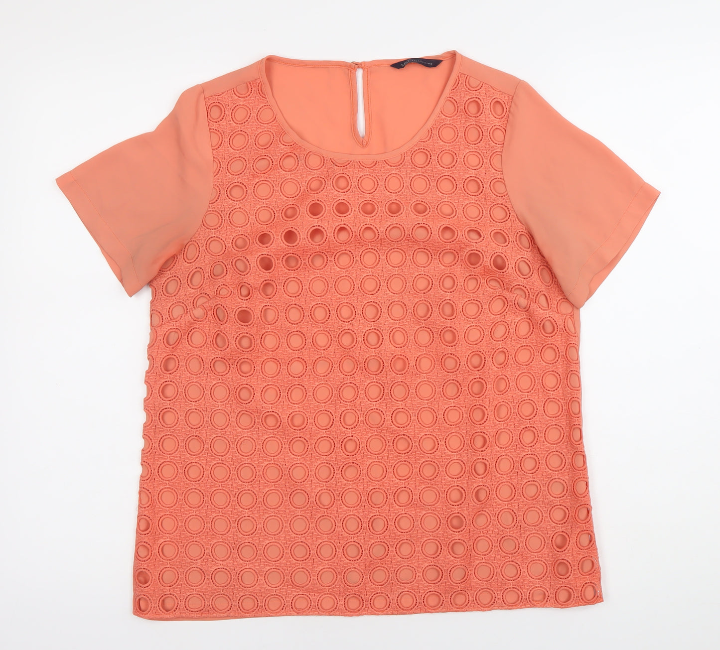 Marks and Spencer Womens Orange Blouse UK 10 Short Sleeve Crochet