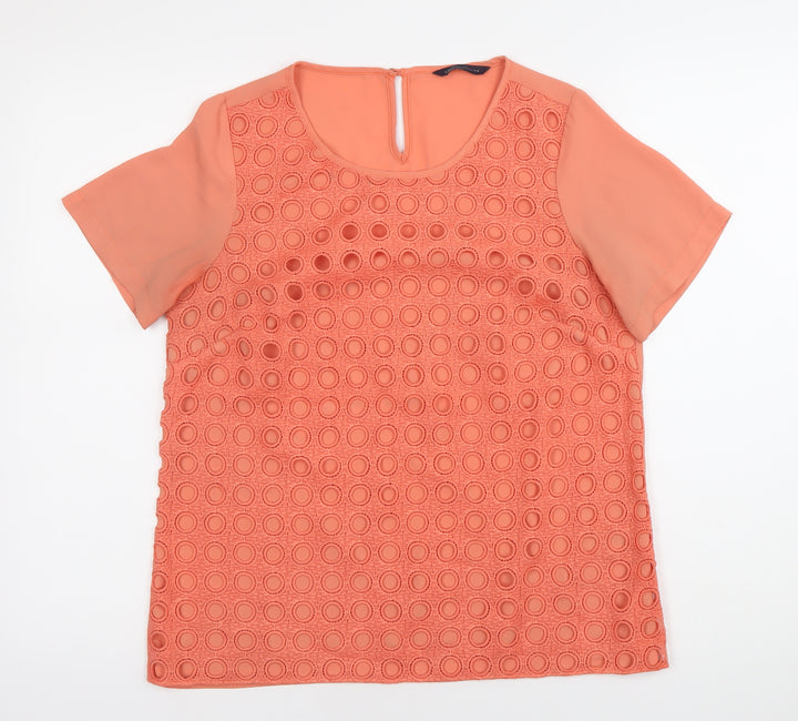 Marks and Spencer Womens Orange Blouse UK 10 Short Sleeve Crochet