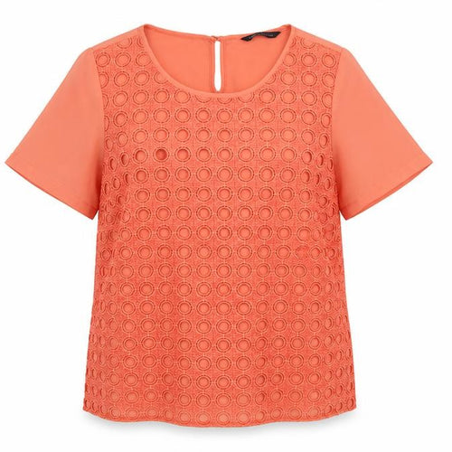 Marks and Spencer Womens Orange Blouse UK 10 Short Sleeve Crochet