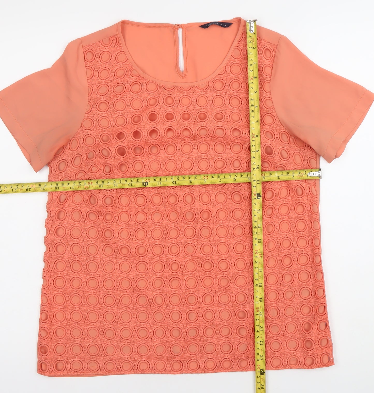 Marks and Spencer Womens Orange Blouse UK 10 Short Sleeve Crochet