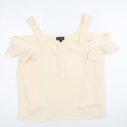 Topshop Womens Ivory Ruffle Cold Shoulder Camisole Blouse Size 14