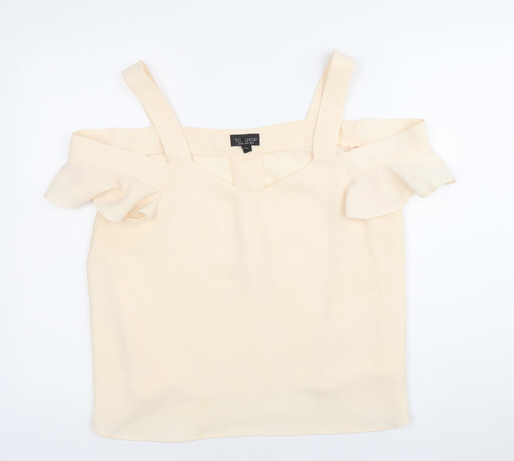 Topshop Womens Ivory Ruffle Cold Shoulder Camisole Blouse Size 14