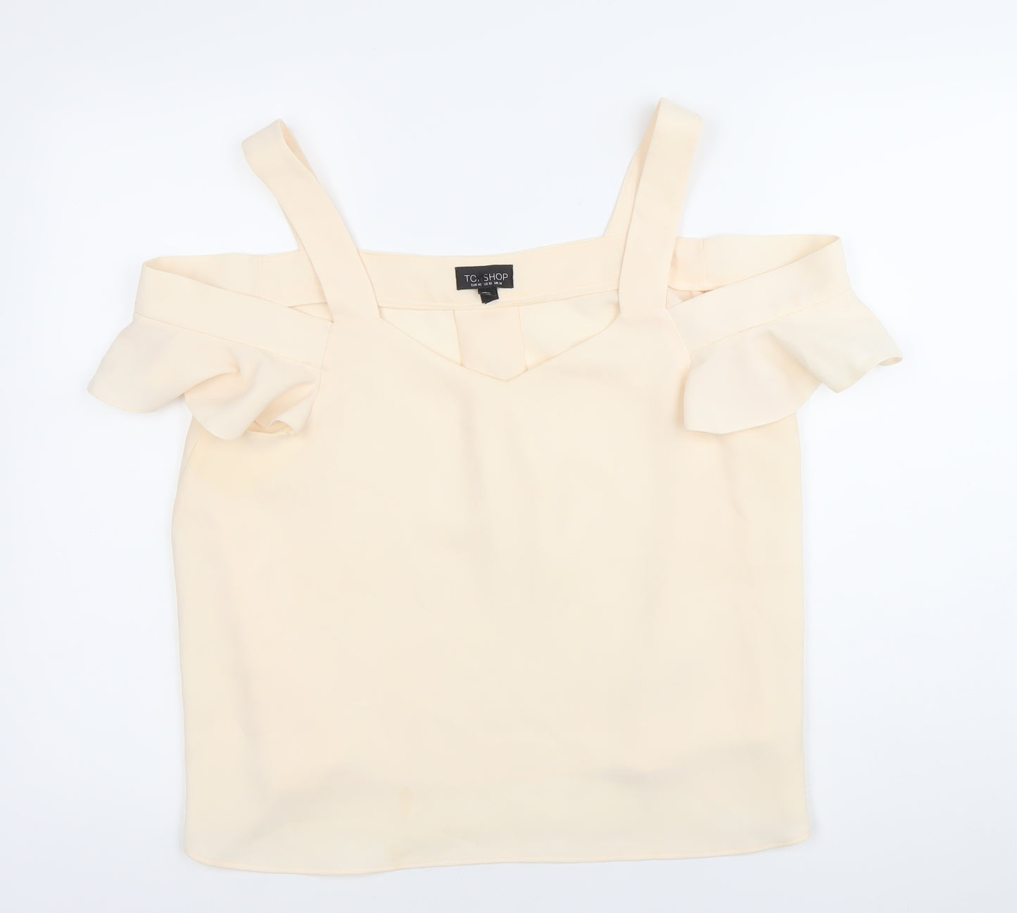 Topshop Womens Ivory Ruffle Cold Shoulder Camisole Blouse Size 14