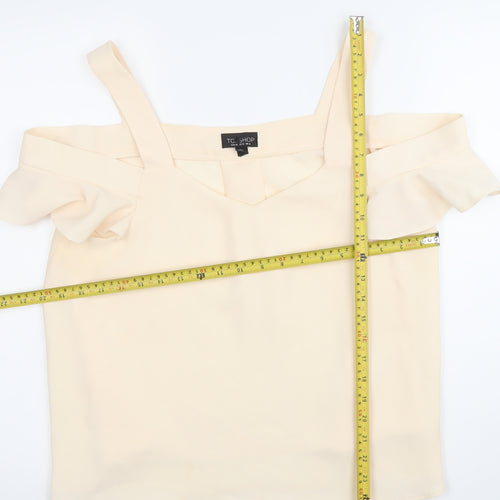Topshop Womens Ivory Ruffle Cold Shoulder Camisole Blouse Size 14
