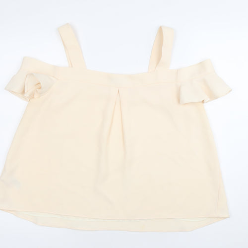 Topshop Womens Ivory Ruffle Cold Shoulder Camisole Blouse Size 14