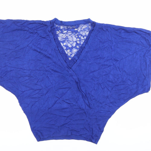 Oasis Women’s Blue Wrap Lace Accent Blouse Size S Viscose Knit
