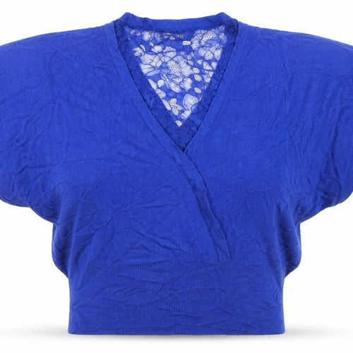 Oasis Women’s Blue Wrap Lace Accent Blouse Size S Viscose Knit