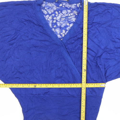 Oasis Women’s Blue Wrap Lace Accent Blouse Size S Viscose Knit