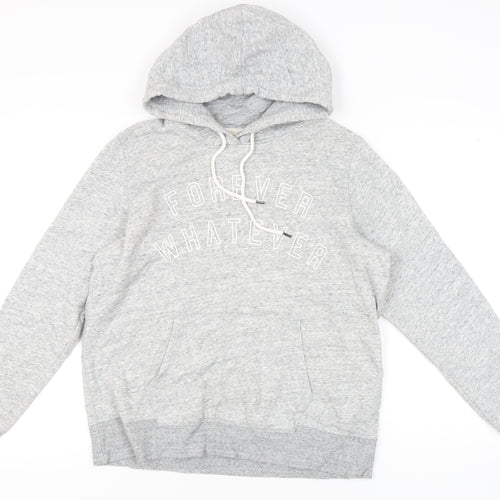 H&M Womens Grey Hoodie Sweatshirt L Graphic Print Pullover