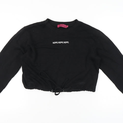 Boohoo Women Black S Pullover Sweatshirt Drawstring Crop Casual