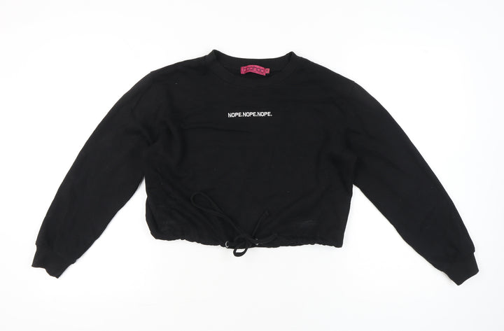 Boohoo Women Black S Pullover Sweatshirt Drawstring Crop Casual