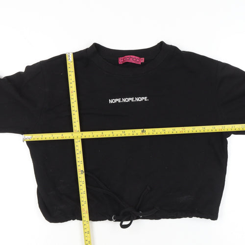 Boohoo Women Black S Pullover Sweatshirt Drawstring Crop Casual