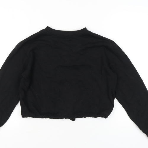 Boohoo Women Black S Pullover Sweatshirt Drawstring Crop Casual