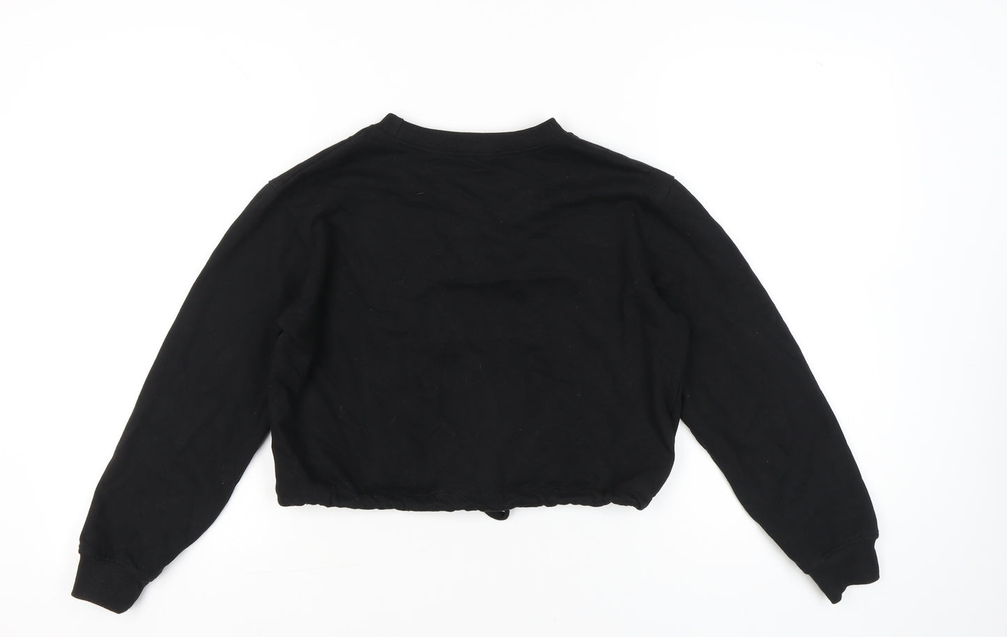 Boohoo Women Black S Pullover Sweatshirt Drawstring Crop Casual