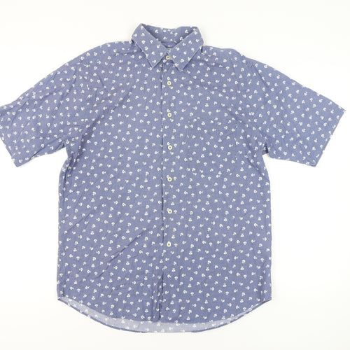 Laine Taylor Men's Blue Floral Short Sleeve Cotton Button-Up Shirt M