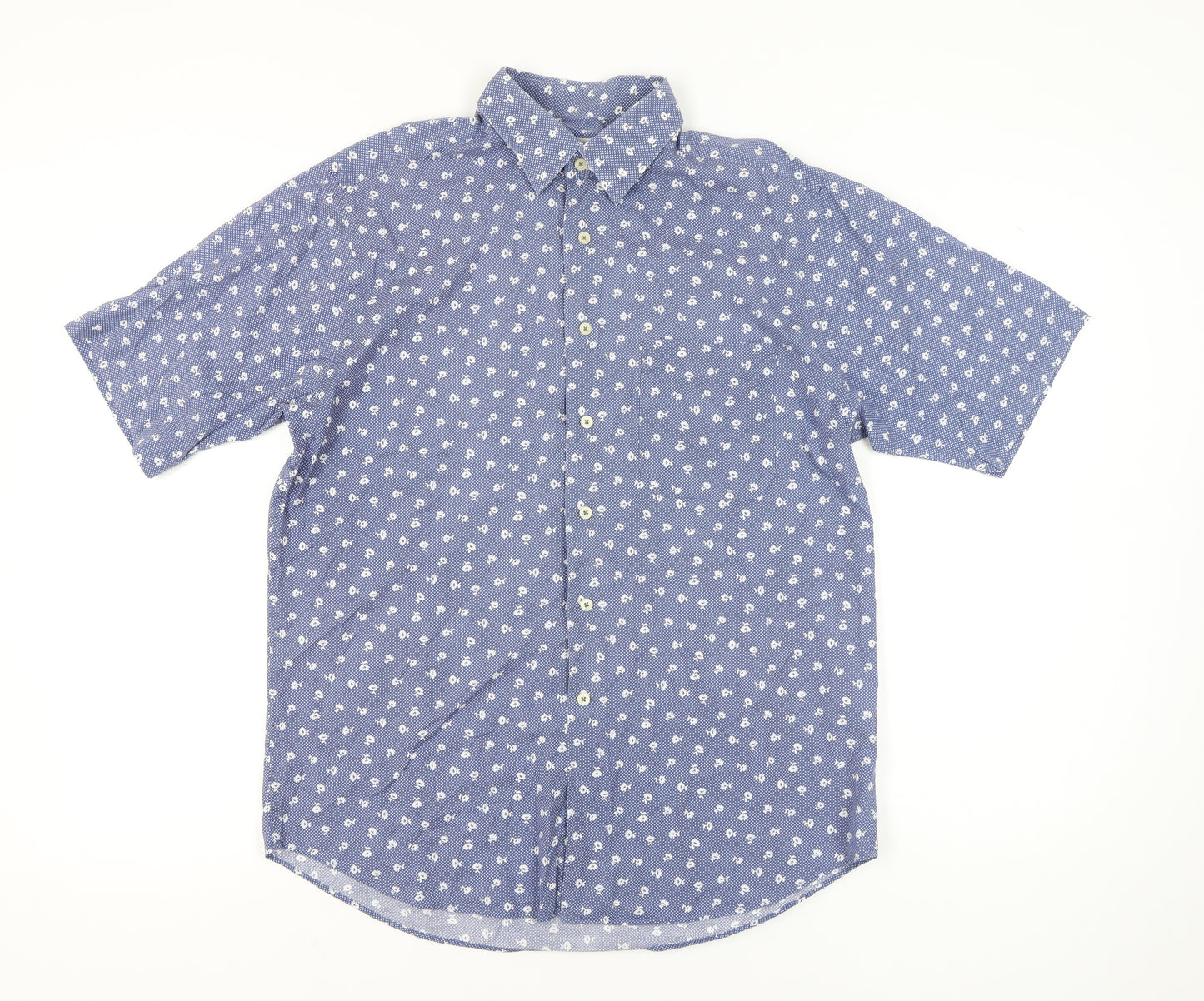 Laine Taylor Men's Blue Floral Short Sleeve Cotton Button-Up Shirt M