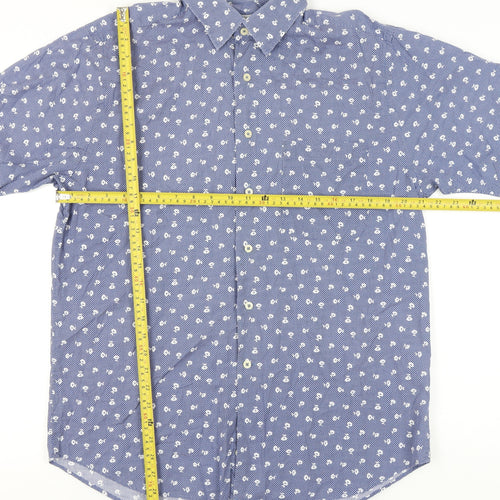 Laine Taylor Men's Blue Floral Short Sleeve Cotton Button-Up Shirt M